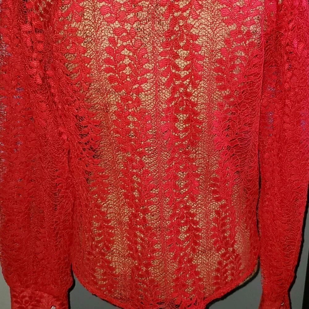 Red heavy lace blouse 